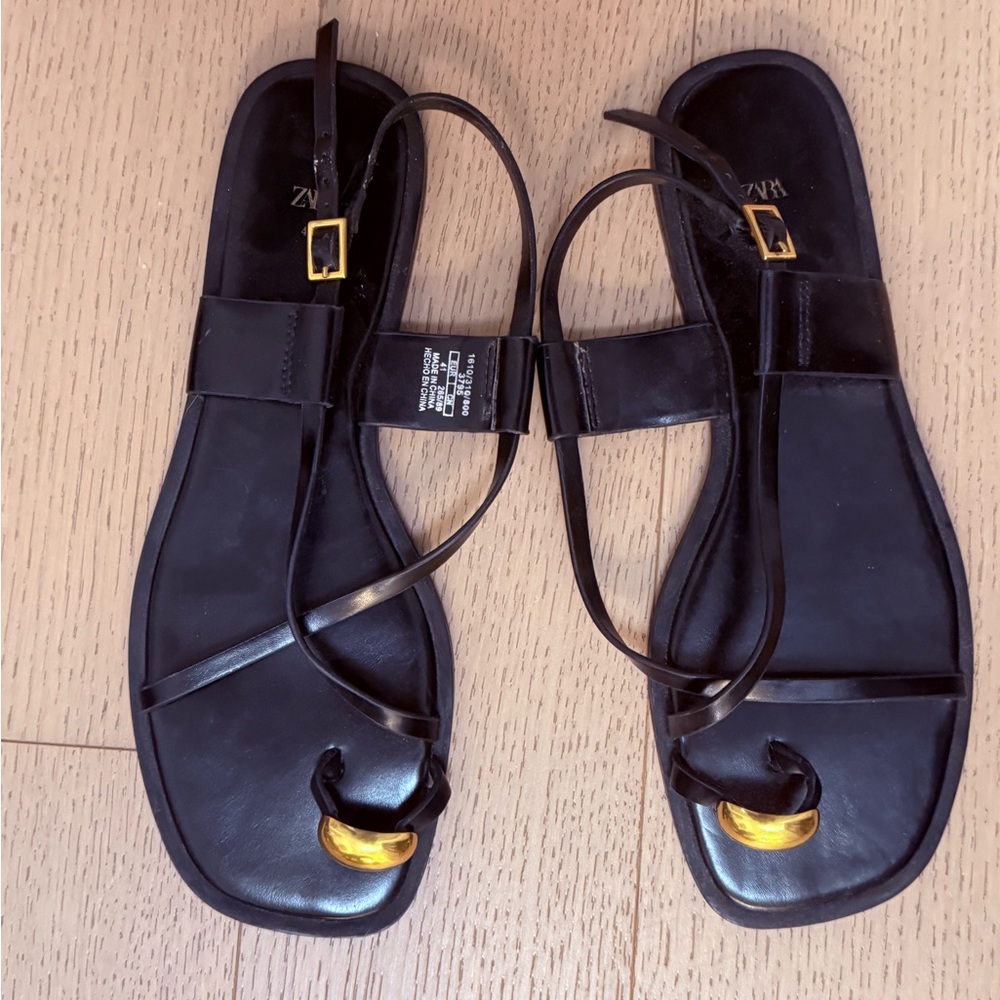 Zara Black Sandals with Gold Buckles